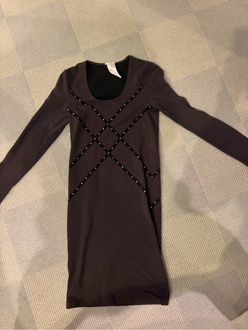 Wolford Dark Brown Long-Sleeve Bodycon Dress with Studded Cross Detail